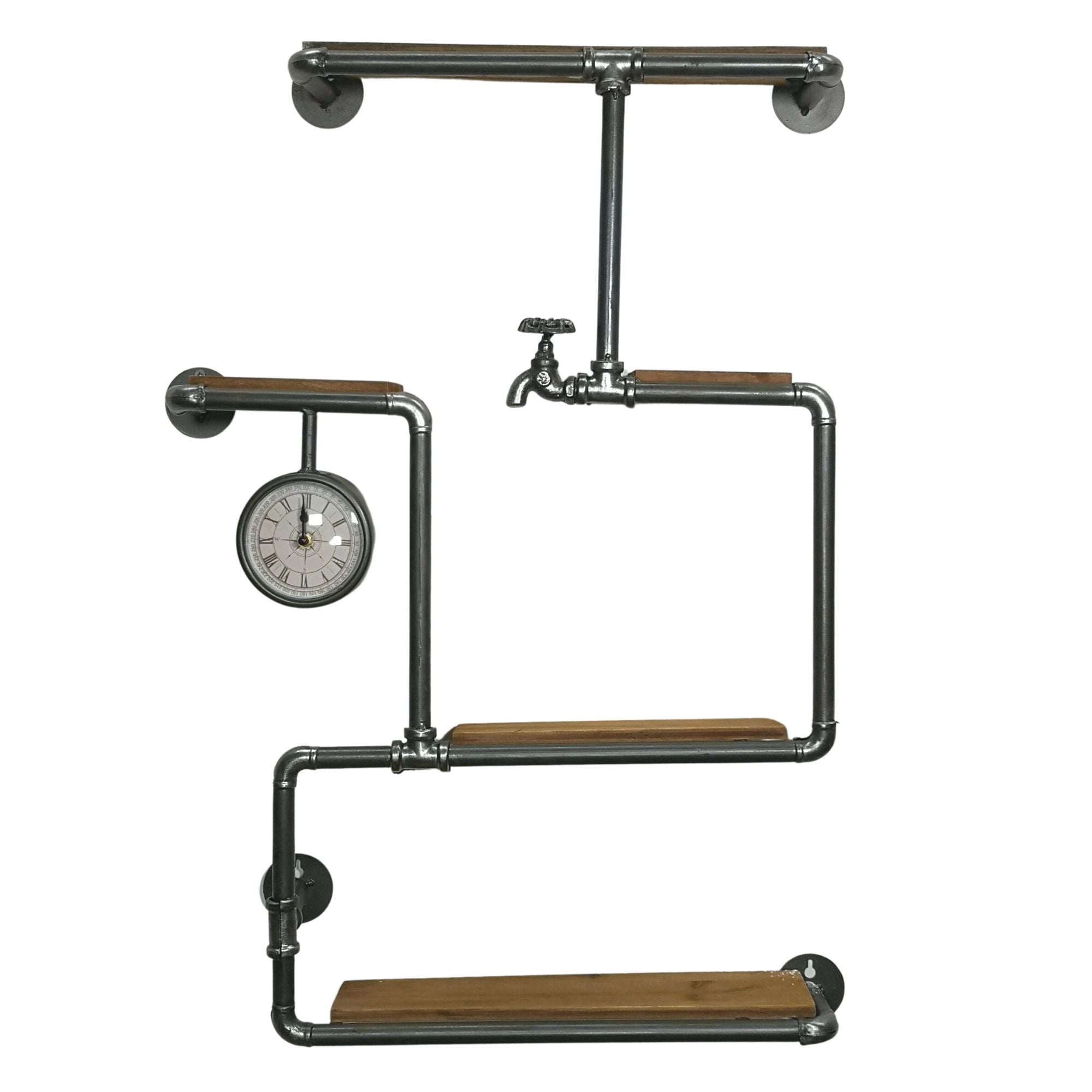 85cm Black and Steel Industrial Style Metal Pipe Shelves Tiered Shelvi