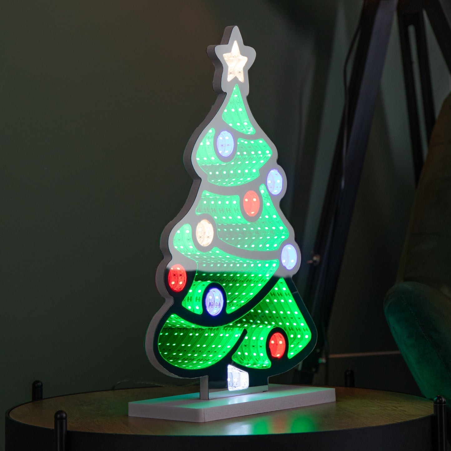 40cm Light up Christmas Tree with Baubles Infinity Light Decoration with Multi-Coloured LEDs