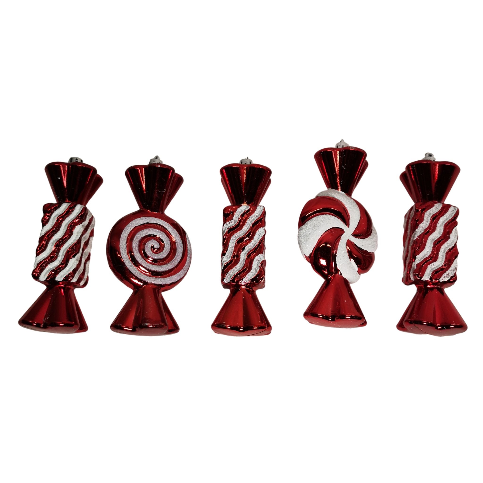 Pack of 5 15cm Red & White Candy Stripe Sweet Shatterproof Christmas Decoration