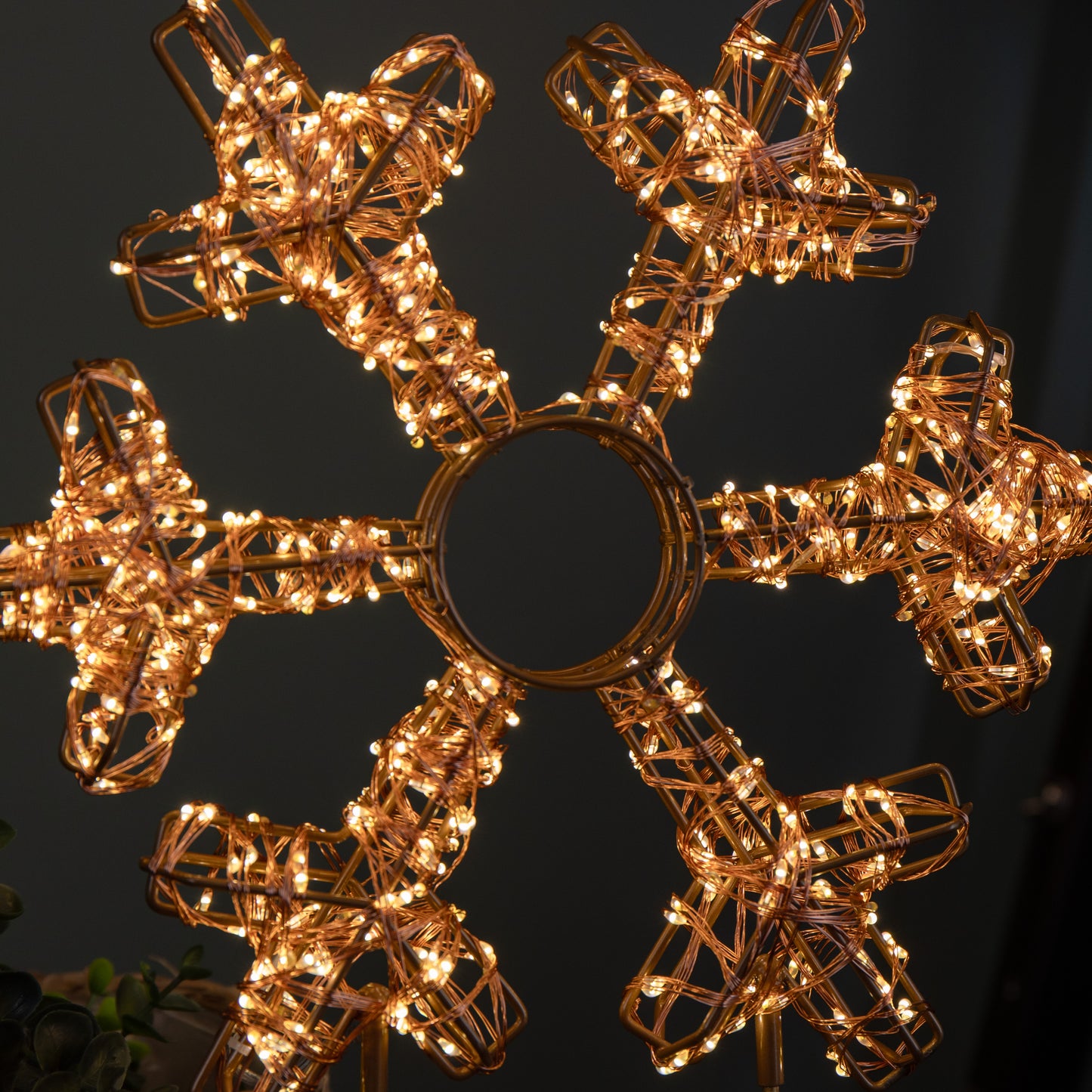 45cm Light up Rose Gold Christmas Snowflake on Metal Stand with Twinkling Warm White LEDs