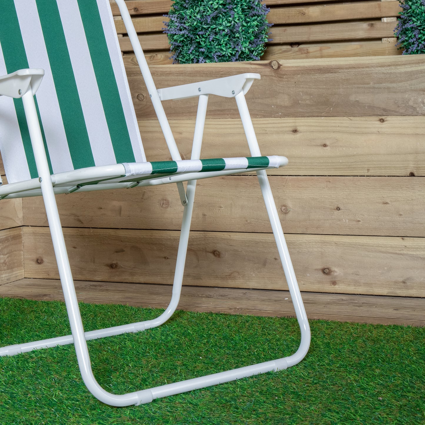Outdoor Green and White Stripe Camping Chair with Armrests
