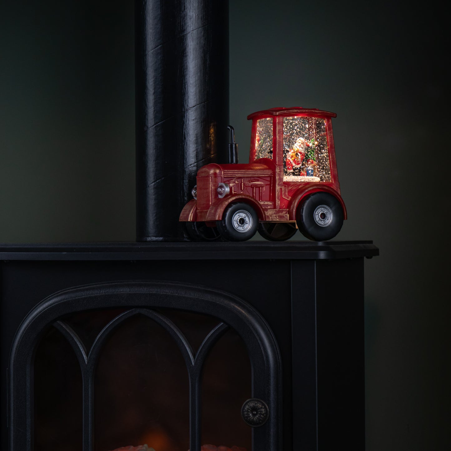 15cm Battery Operated Light up Christmas Tractor Water Spinner with Santa and LEDs