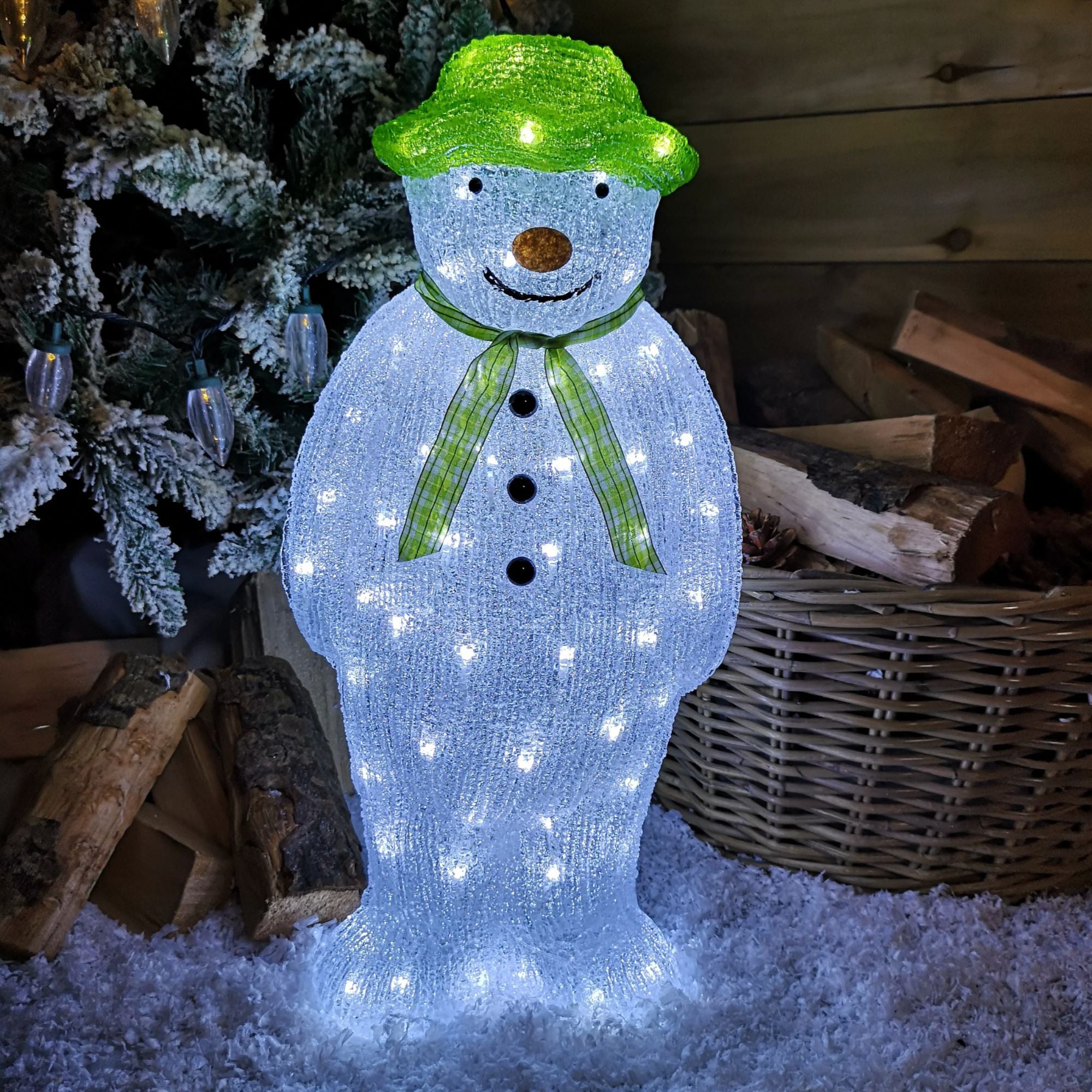 55cm Light Up Acrylic Snowman Christmas Decoration with 100 Ice White LEDs