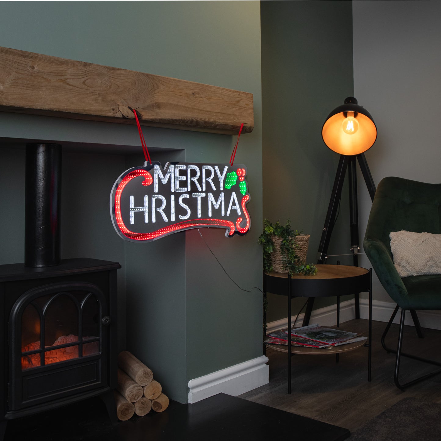 60cm Light up Hanging Merry Christmas Infinity Mirror Decoration with LEDs