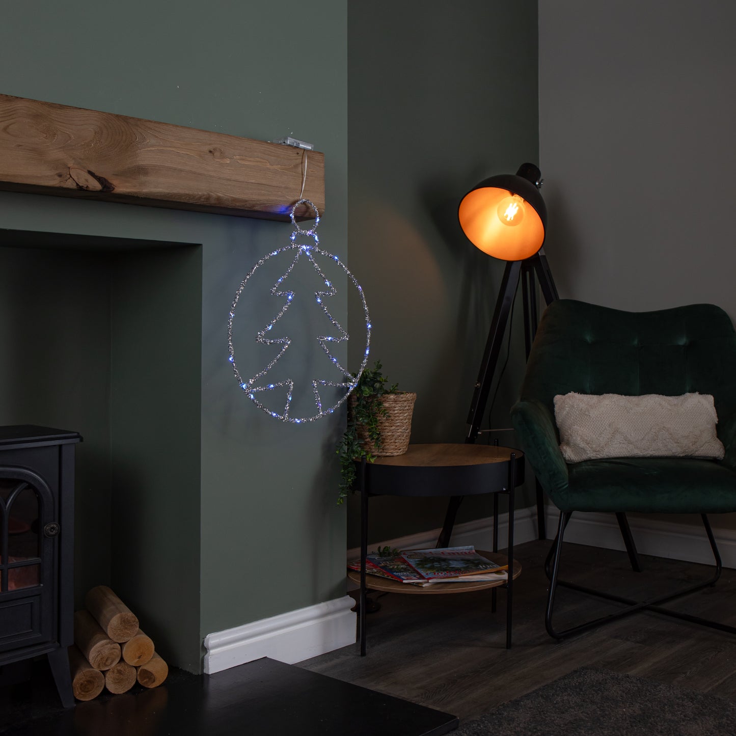 49cm Battery Powered Light up Christmas Silver Star Ball with Twinkling Blue LEDs