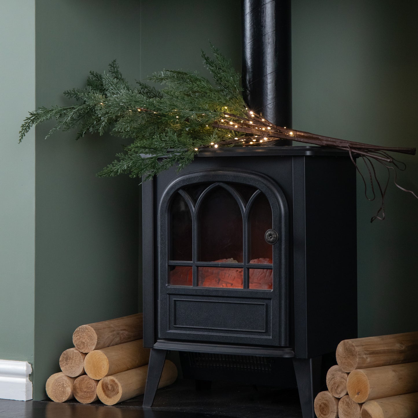 90cm Set of 3 Light up Christmas Fir Twig with 90 Warm White LEDs (Twigs only)