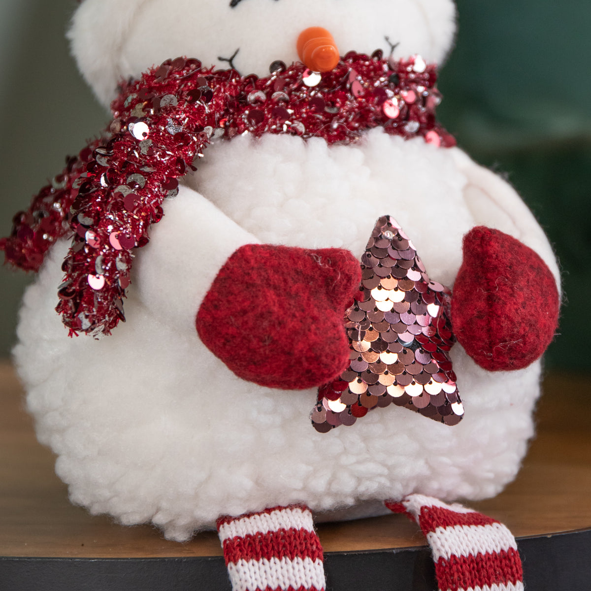 37cm Sitting Soft Fabric Snow Girl Christmas Decoration with Dangly Legs