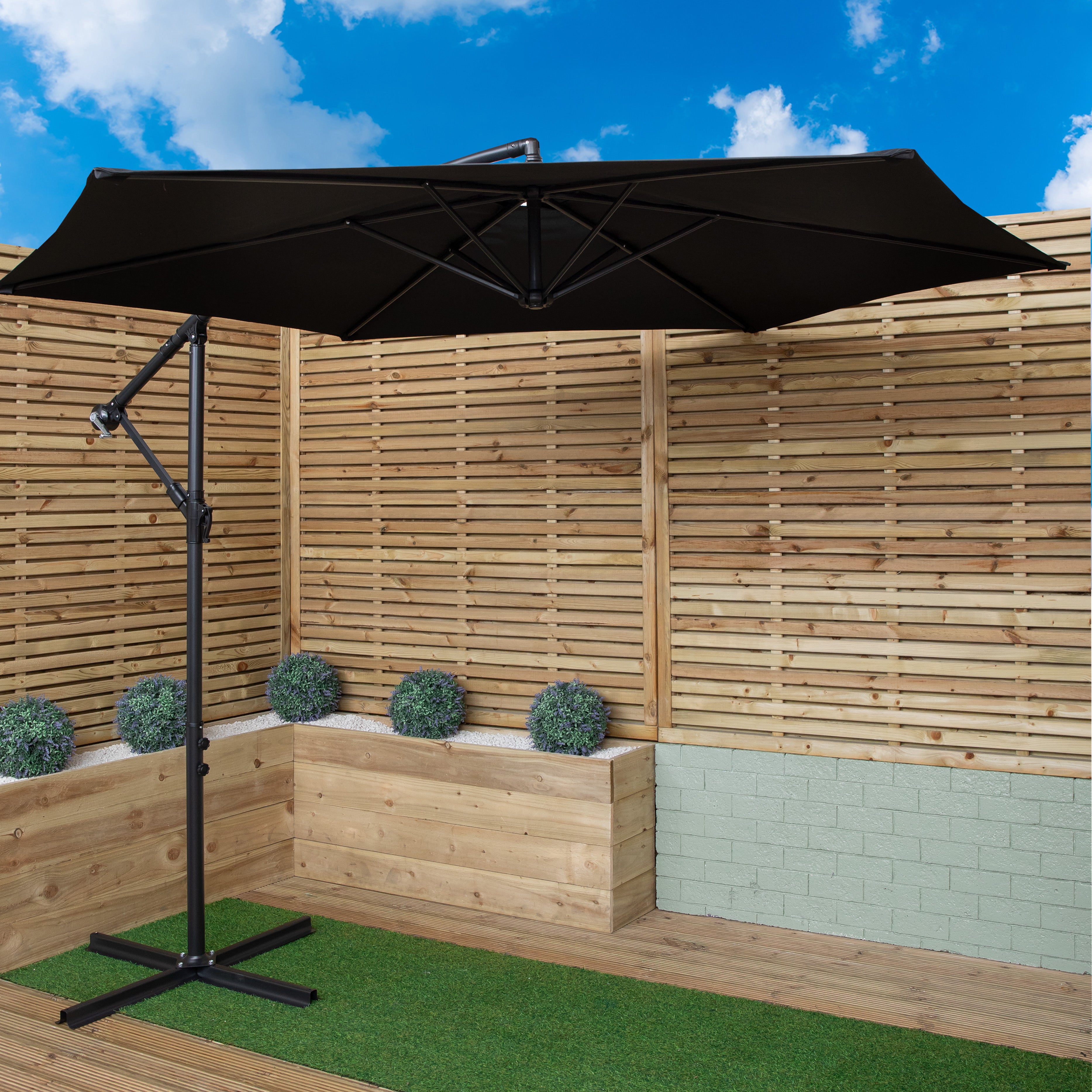 Samuel Alexander 3m Cantilever Parasol in Black with Crank Handle for Patio Garden Banana Parasol with UV Protection Outdoor Umbrella Sun Shades for Garden