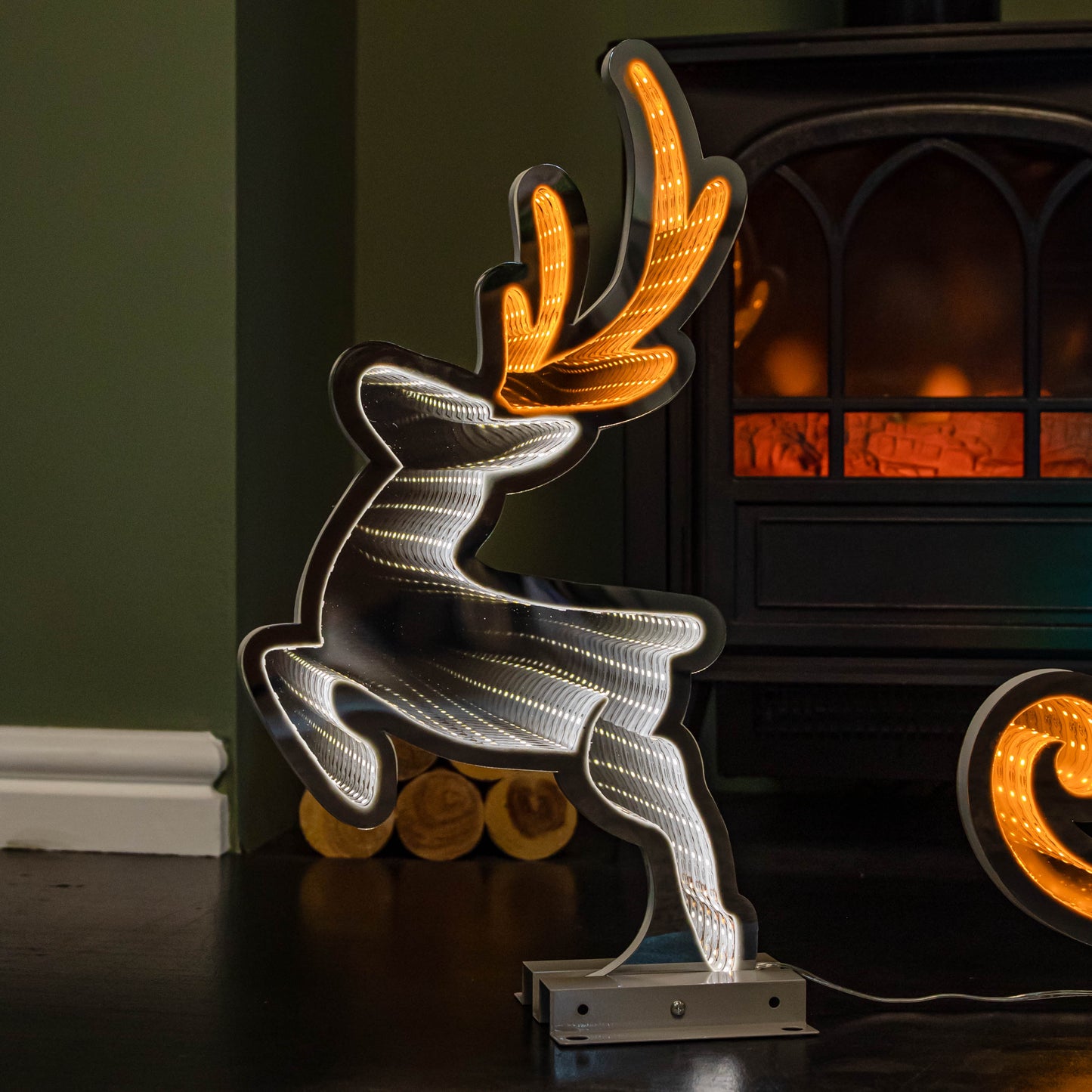 75cm Infinity Santa in Sleigh with Reindeer on Metal Base and Multi-Coloured LEDs