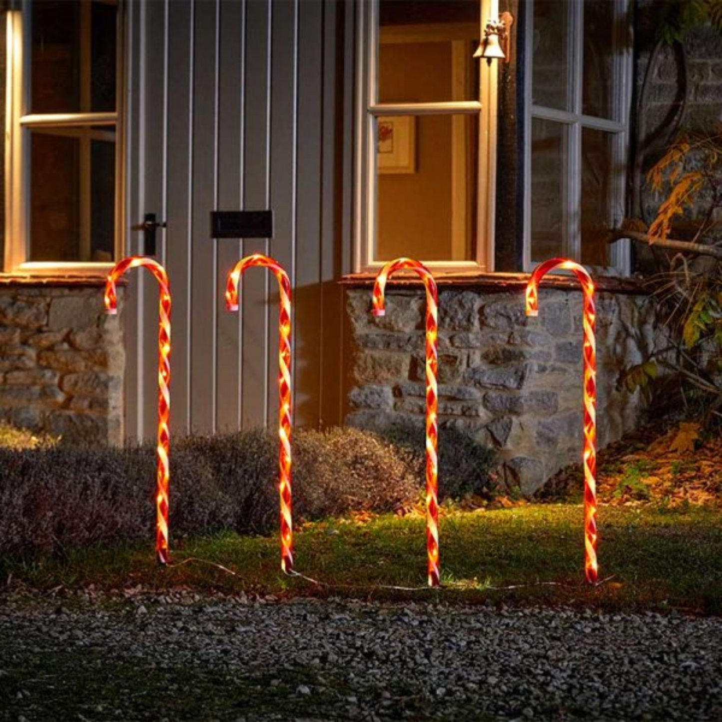Set of 4 XL Light up Red & White Stripe Christmas Candy Cane Garden Stakes with LEDs