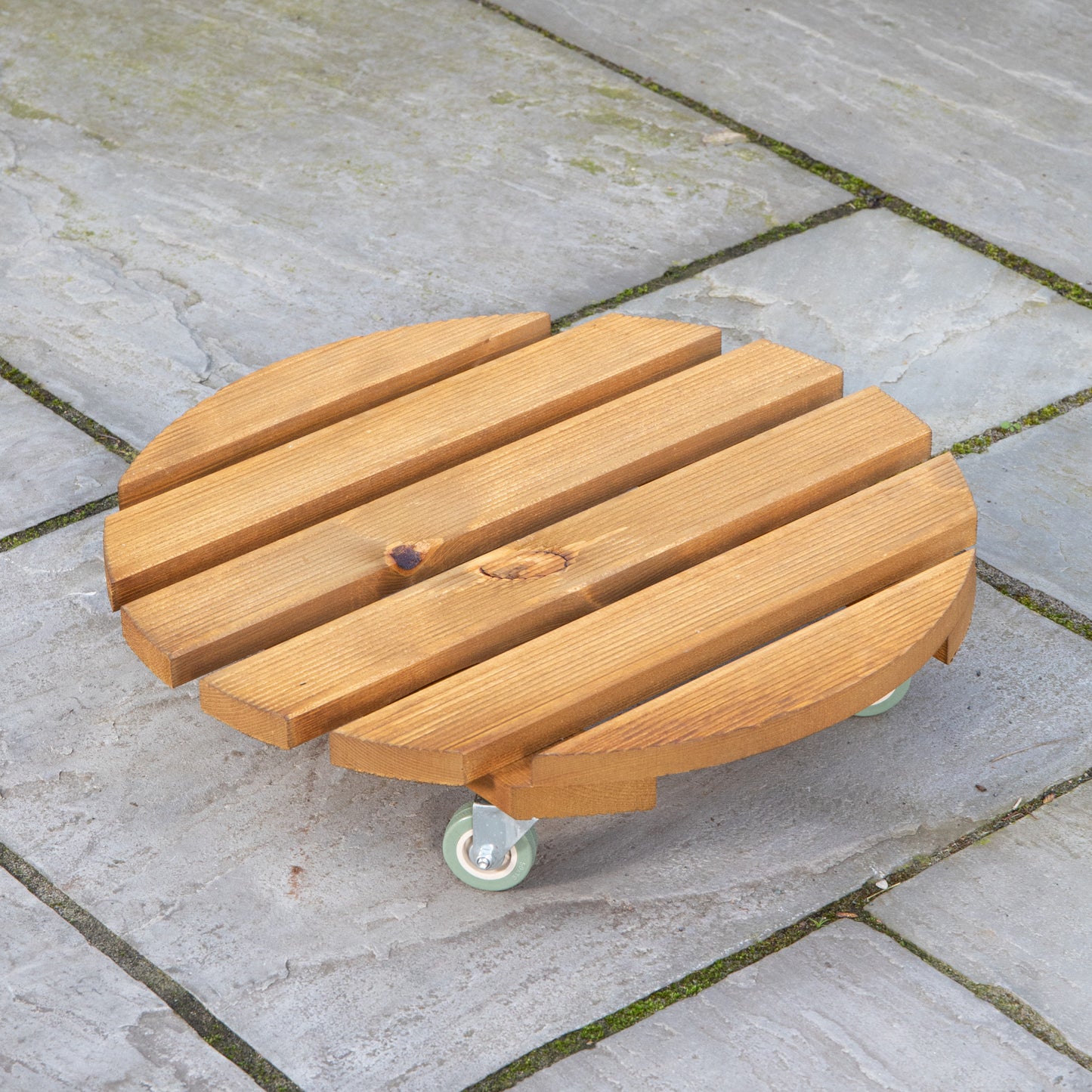 50cm Heavy Duty Traditional Wooden Plant Stand Trolley on Metal Castor Wheels