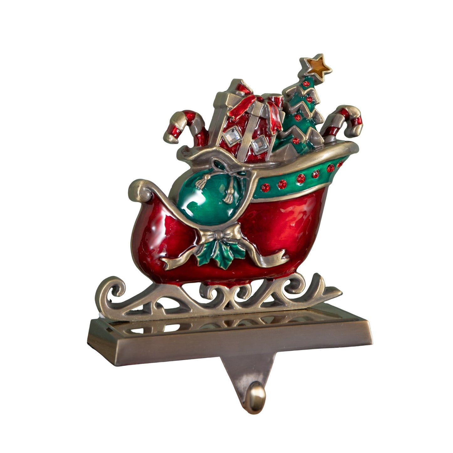 16cm Red and Green Santa Sleigh Christmas Stocking Holder with Hook