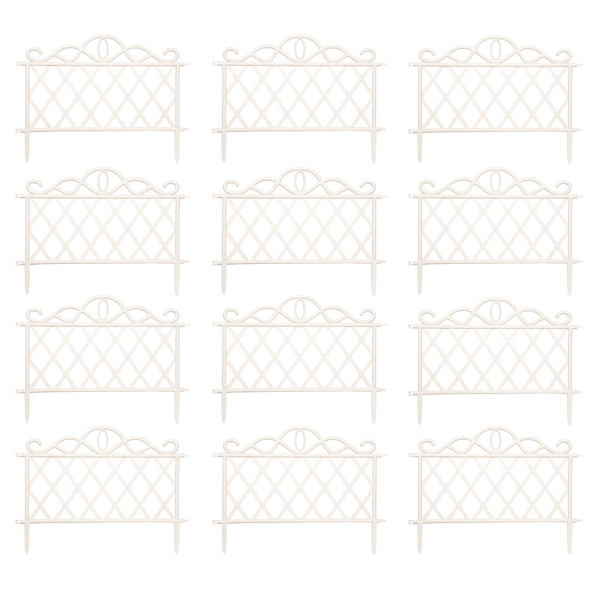 12 Pack Of Plastic White Garden Border Lawn Patio Flower Bed Fences