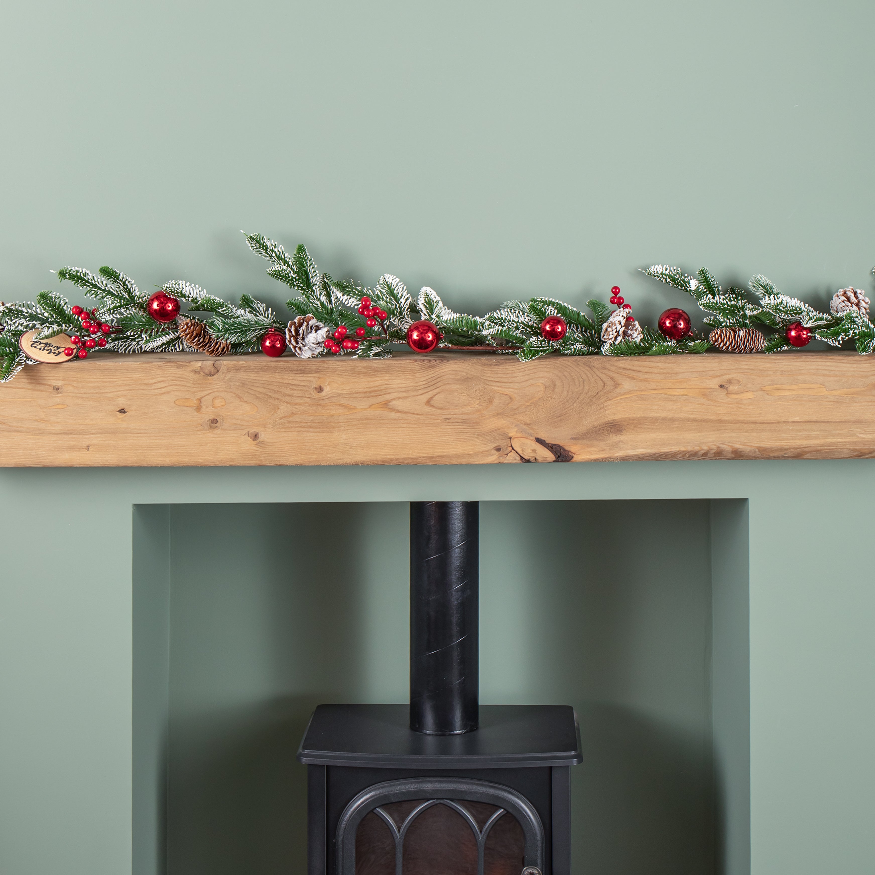 1.9m Christmas Frosted Pinecone Garland with Red Berries and Baubles
