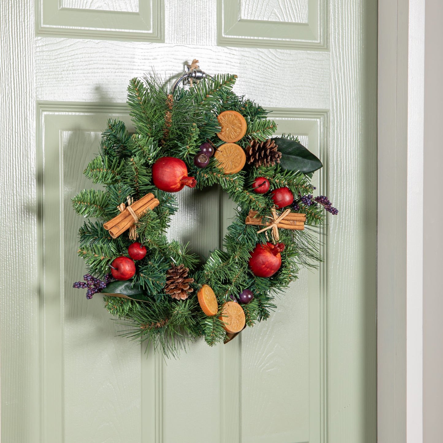 40cm Festive Spice Christmas Wreath with Pinecones and Faux Dried Fruit