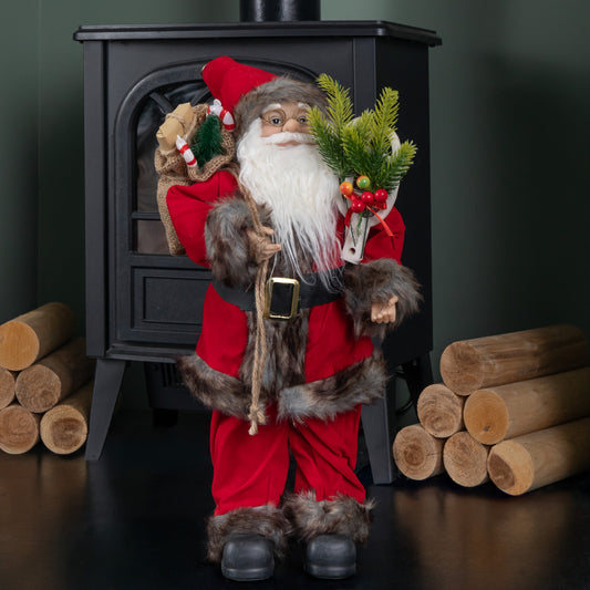 45cm Standing Traditional Santa Claus Christmas Decoration with Gift Sack
