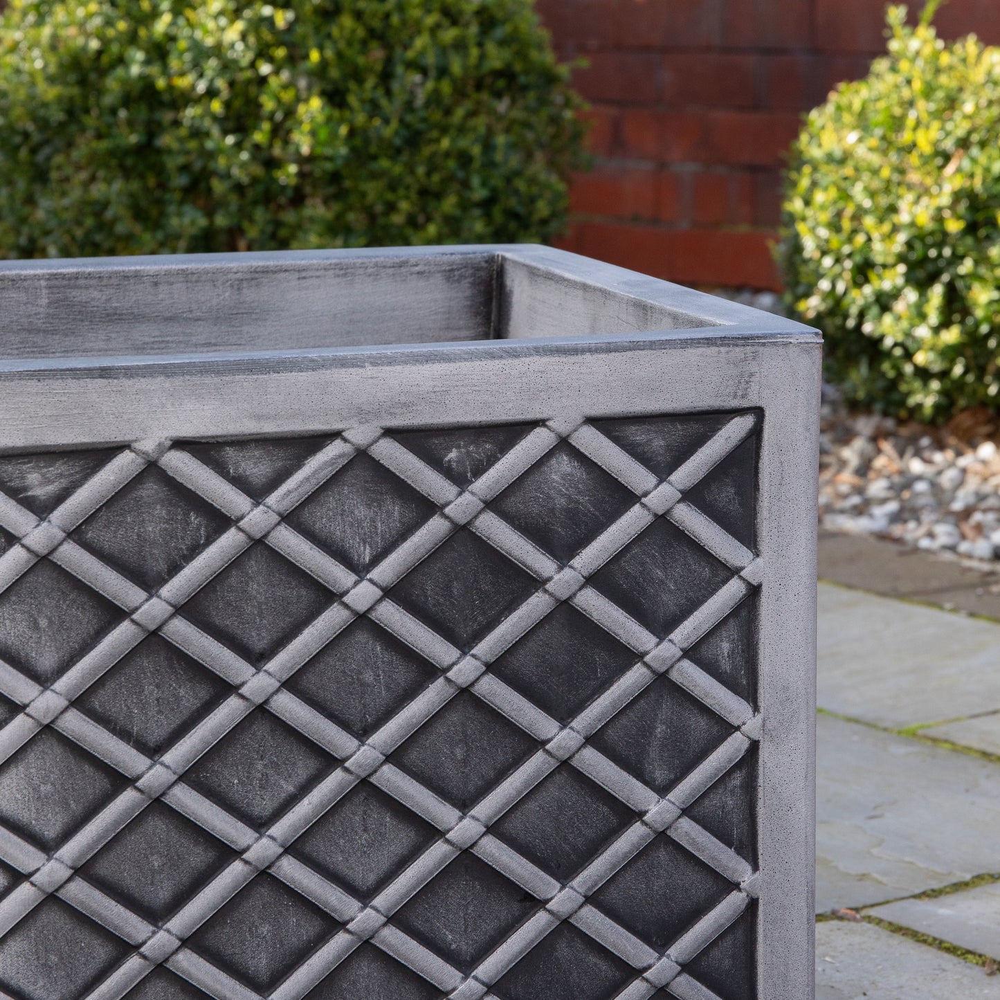 39cm Large Square Plastic Pewter Effect Grey Garden Patio Planter