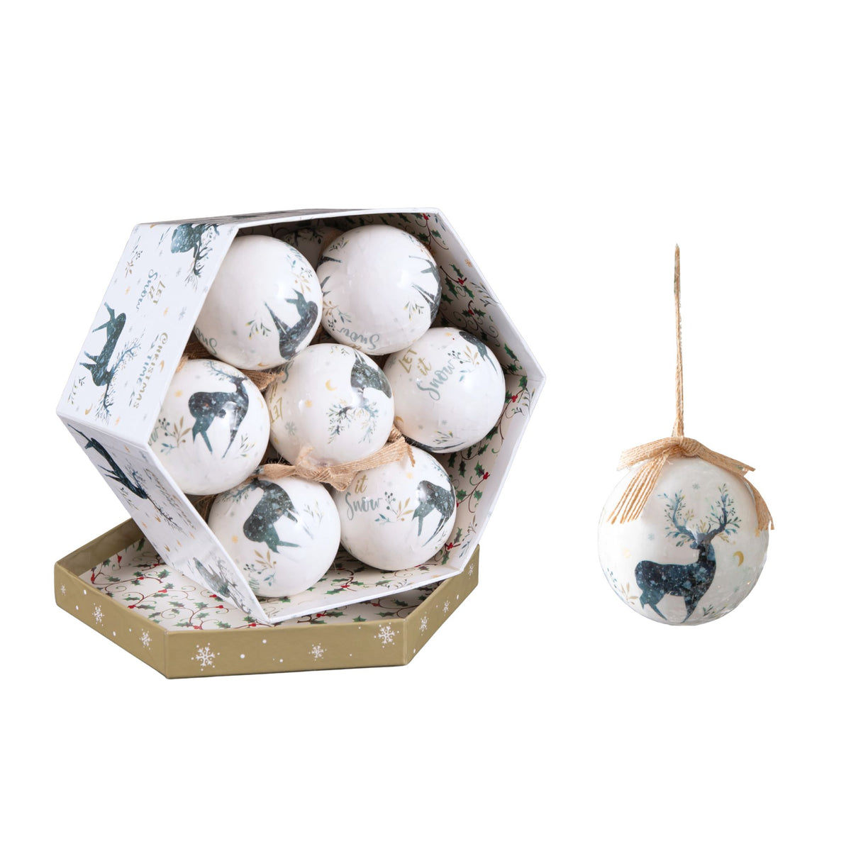 Set of 14 Traditional Vintage Christmas Stags Tree Baubles
