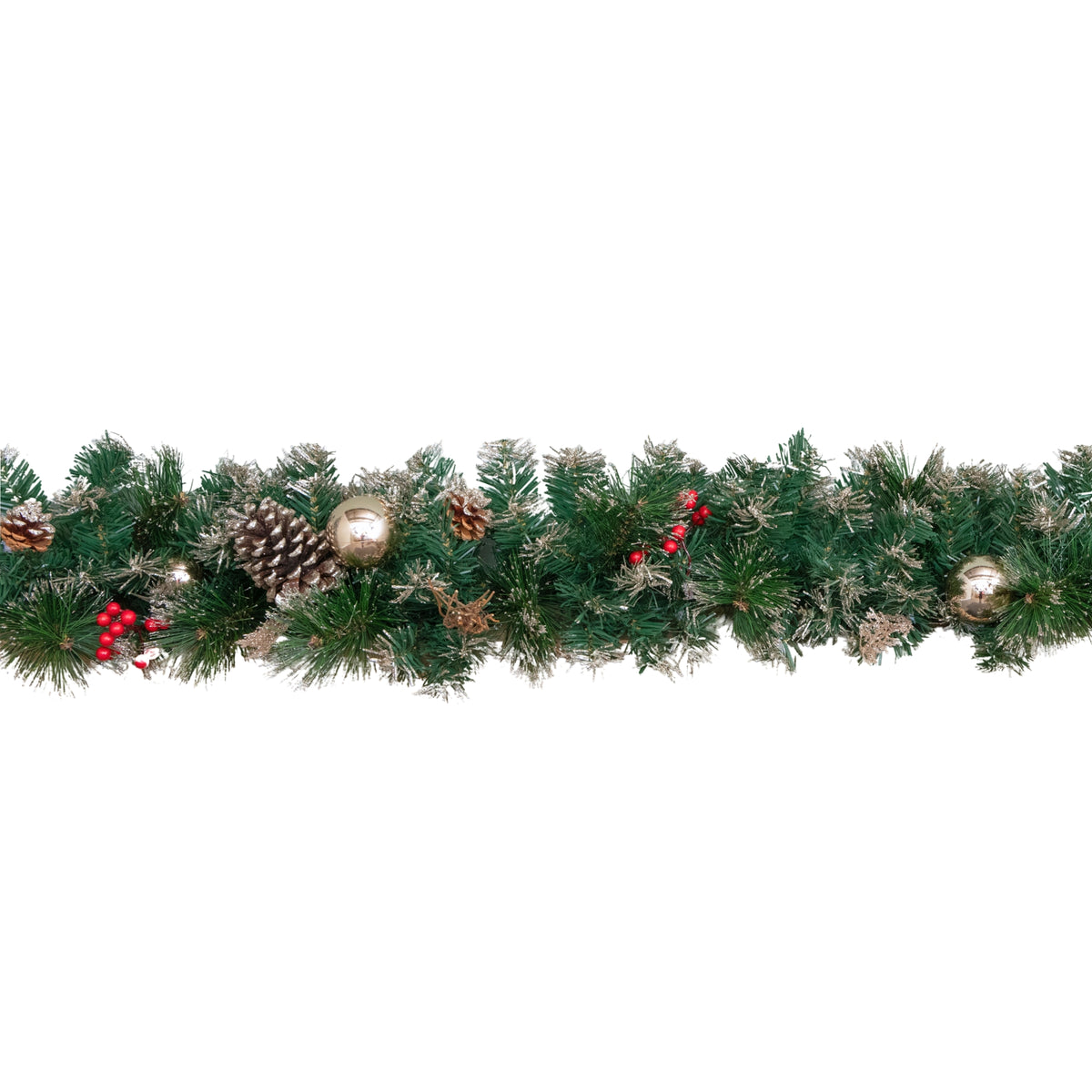 1.8m (6ft) Christmas Garland with Berries, Pine Cones & Gold Baubles