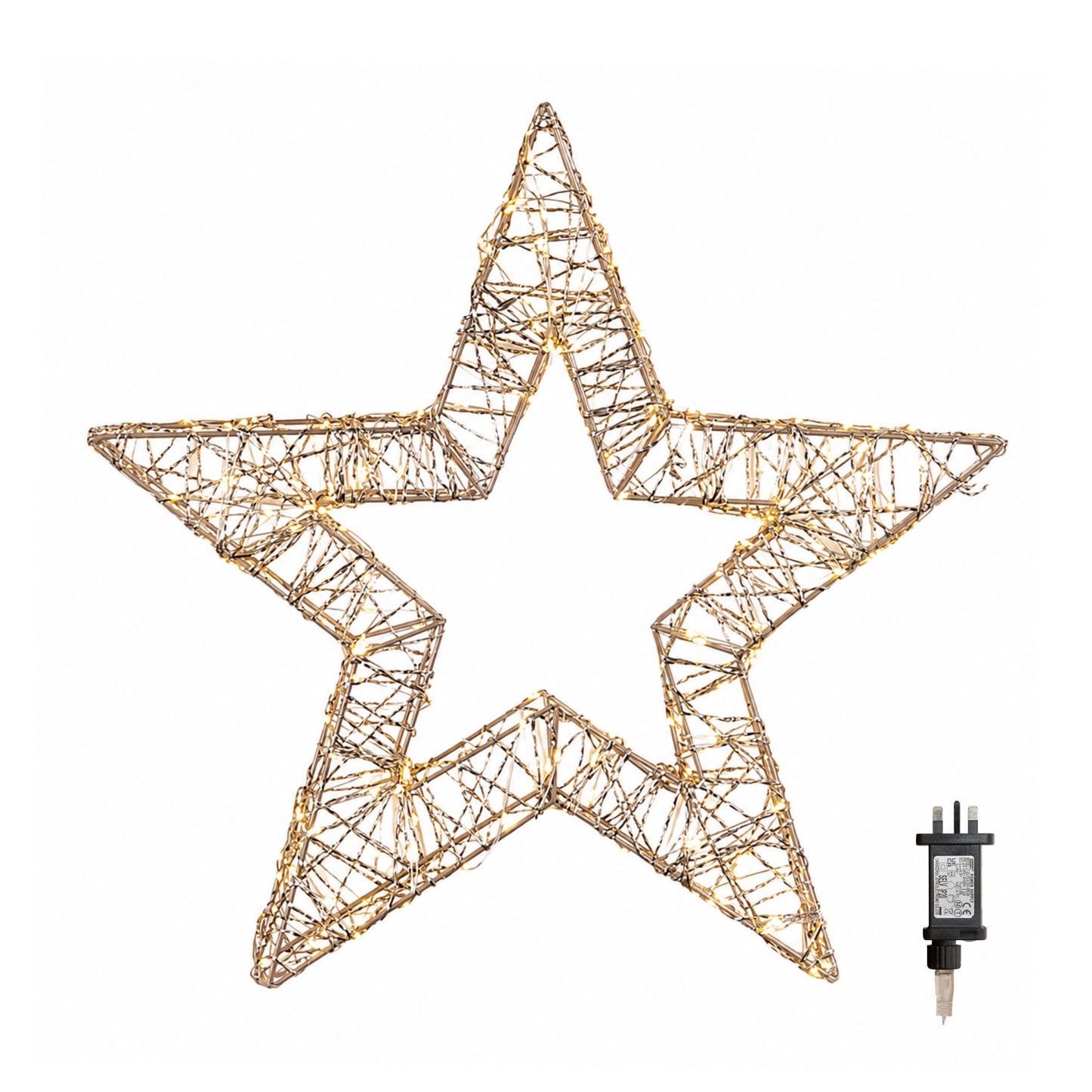 50cm Gold Light Up Christmas Star with 240 Warm White LEDs & Timer 