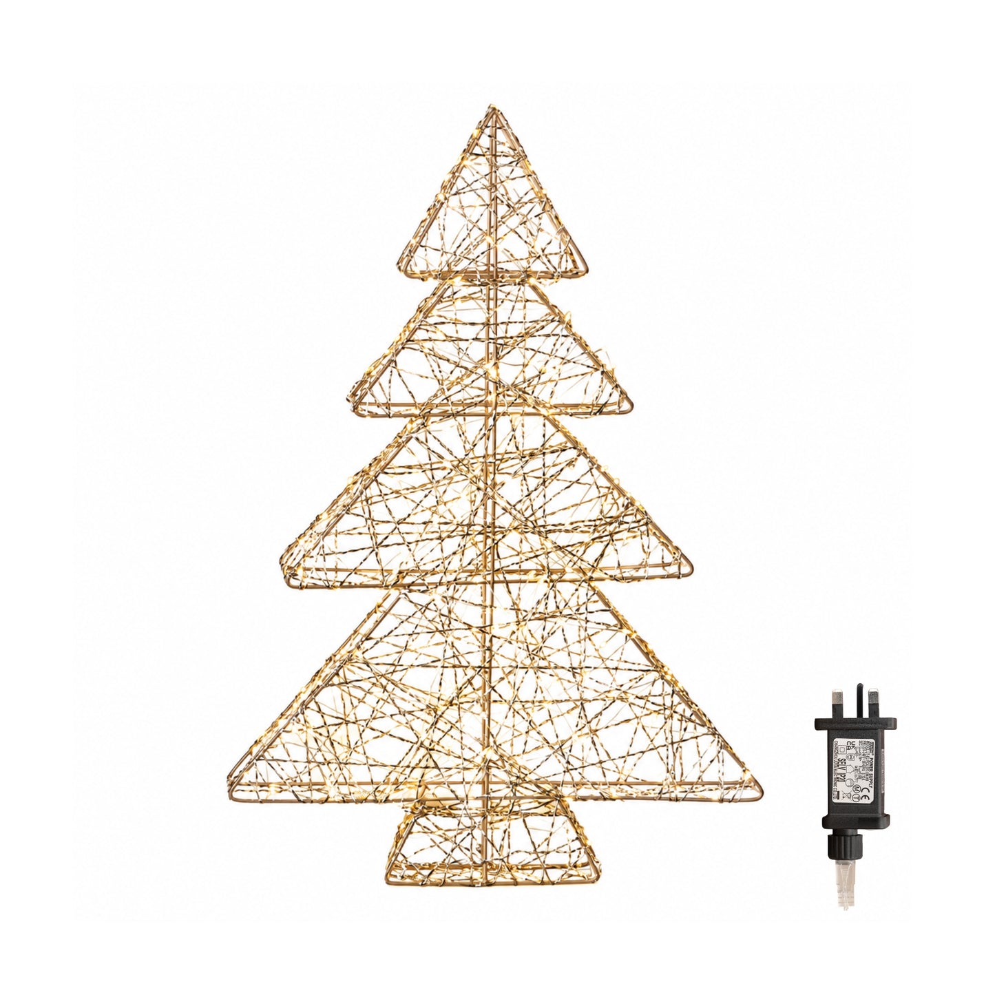 60cm Gold Light Up Christmas Tree with 300 Warm White LEDs & Timer