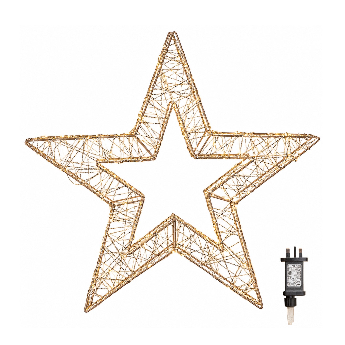 70cm Gold Light Up Christmas Star with 300 Warm White LEDs & Timer