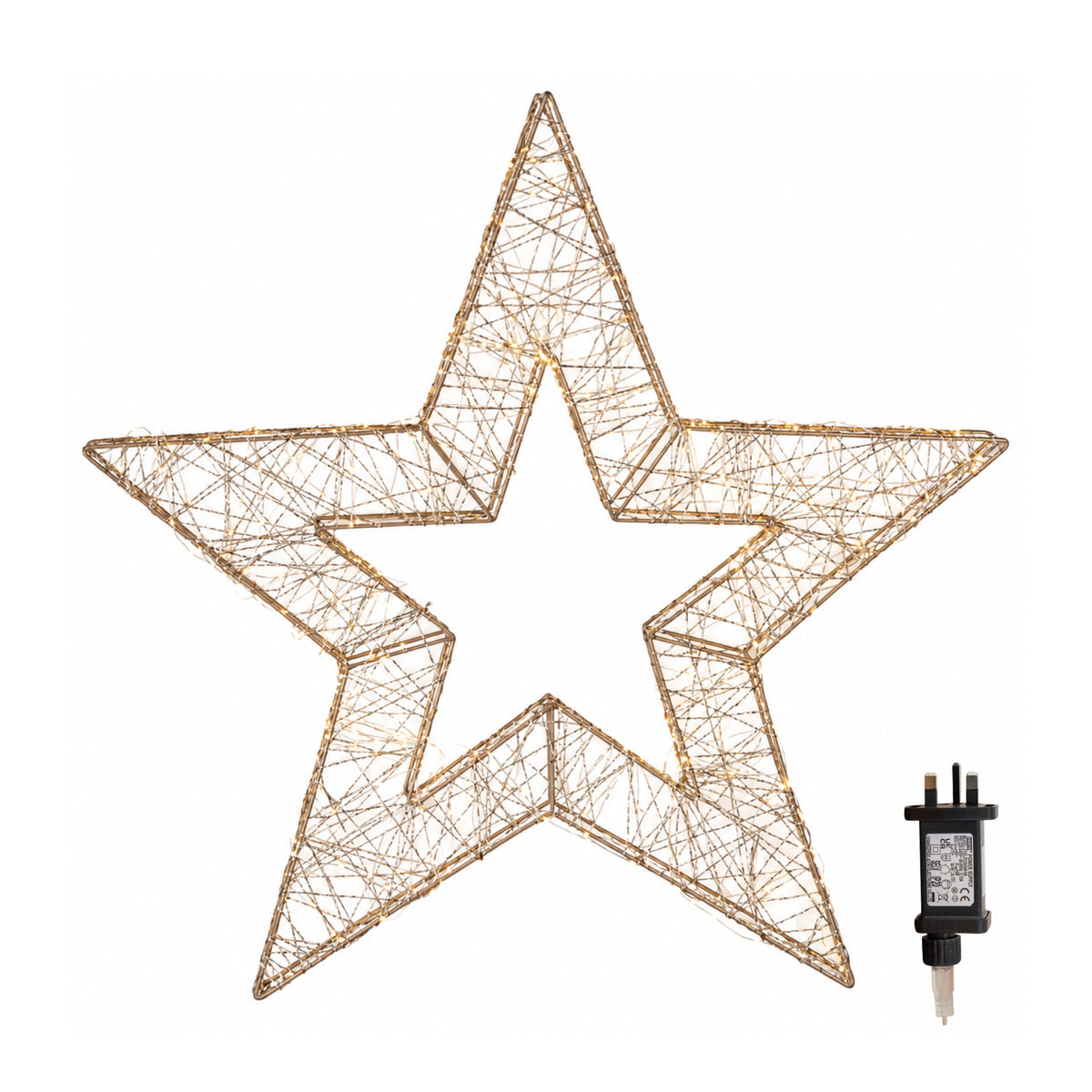 90cm Light up Gold Twist Christmas Star 540 Warm White LEDs