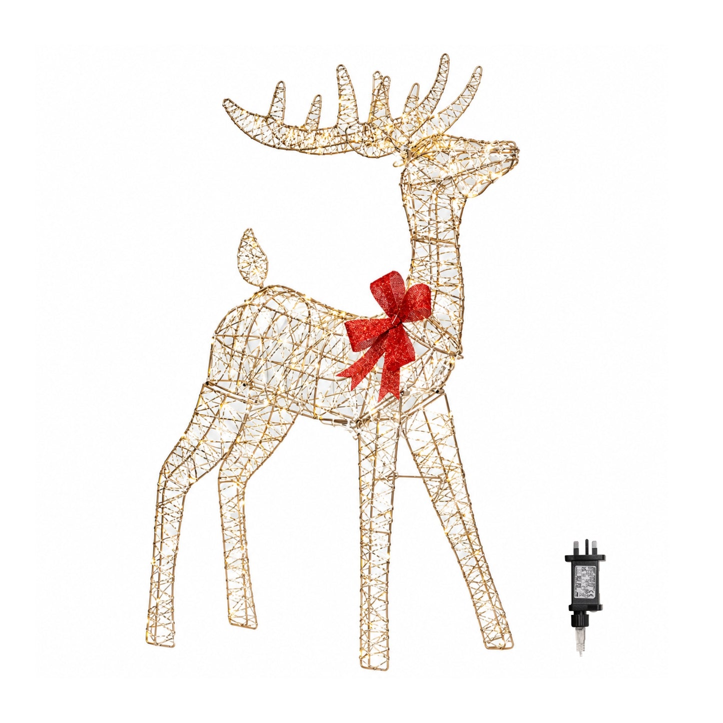1m Light up Gold Twist Christmas Standing Reindeer with 300 Warm White LEDs