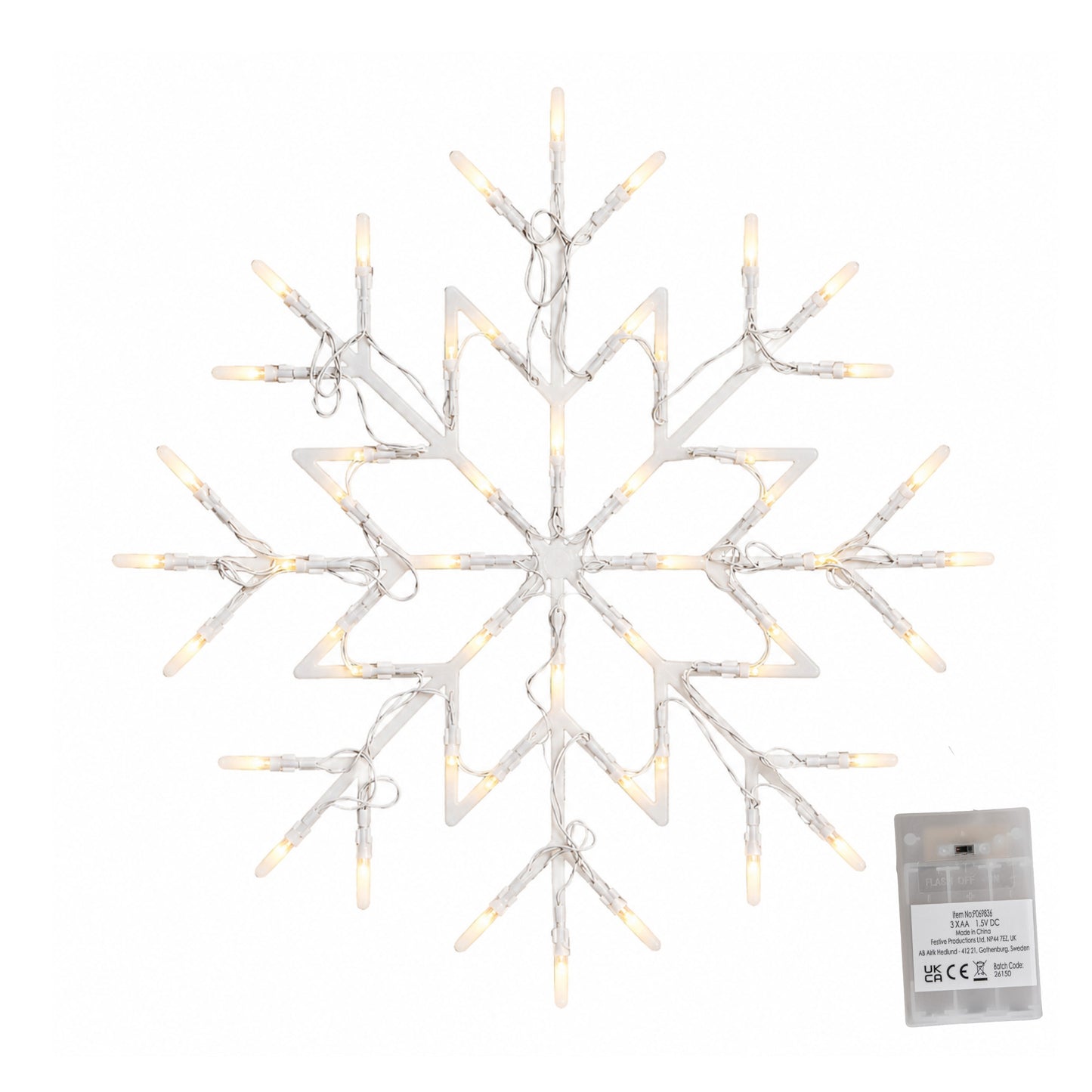 34cm Battery Operated Light up Christmas Snowflake with Warm White LEDs