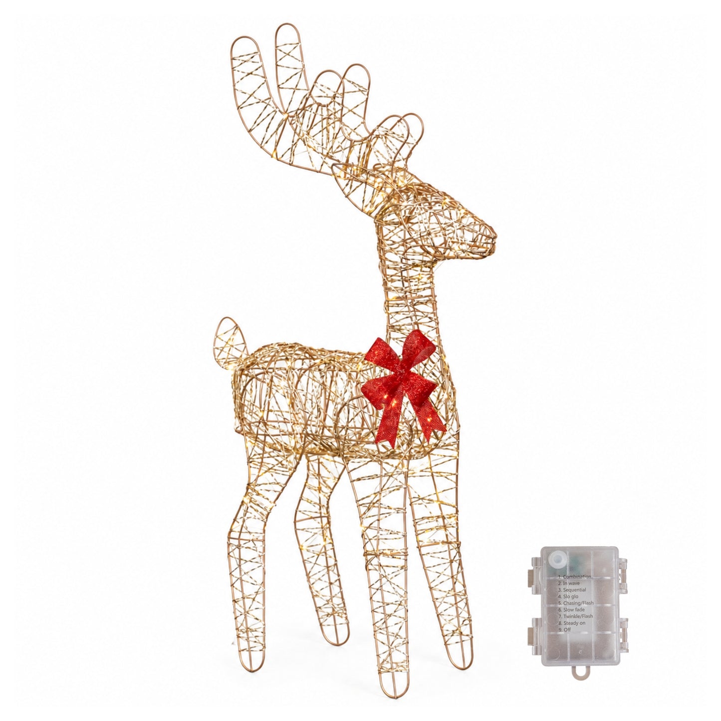 74cm Battery Powered Light up Gold Twist Christmas Standing Reindeer with 100 Warm White LEDs