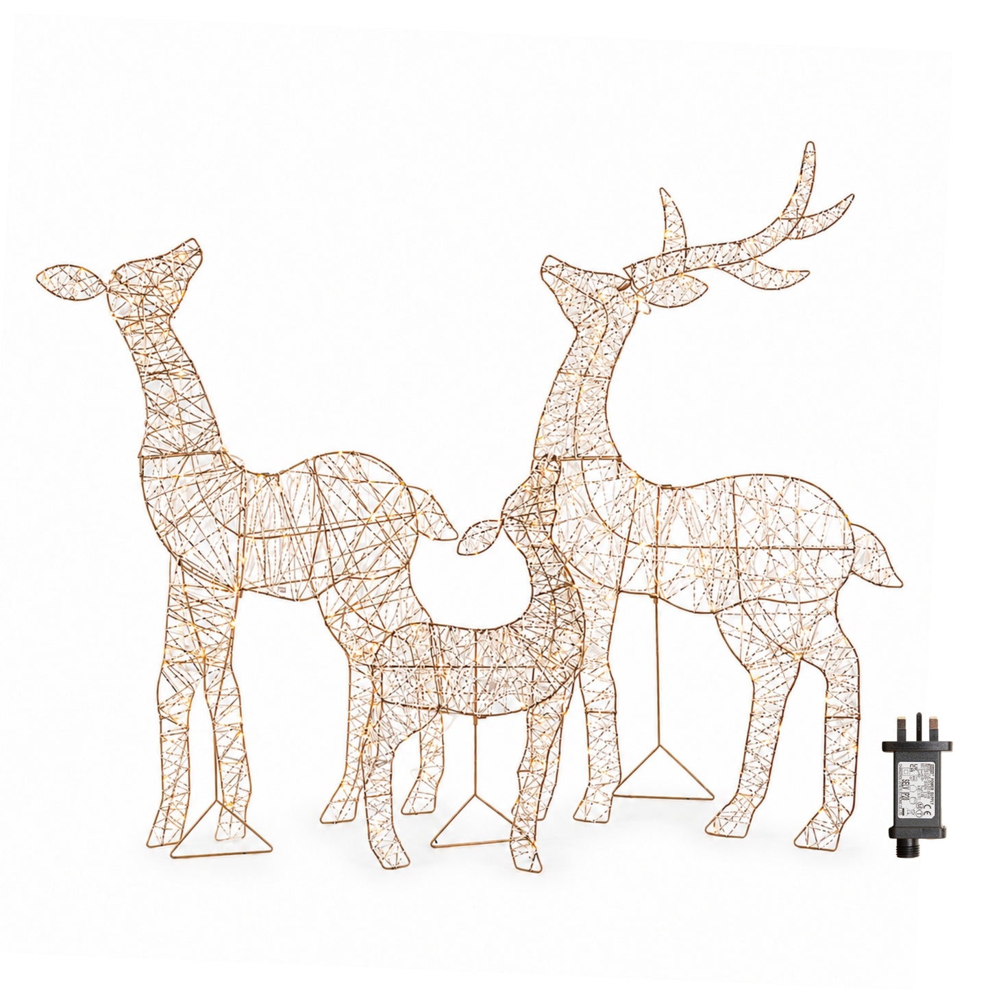 1m Light up Gold Twist Christmas Reindeer Family Set with 310 Warm White LEDs