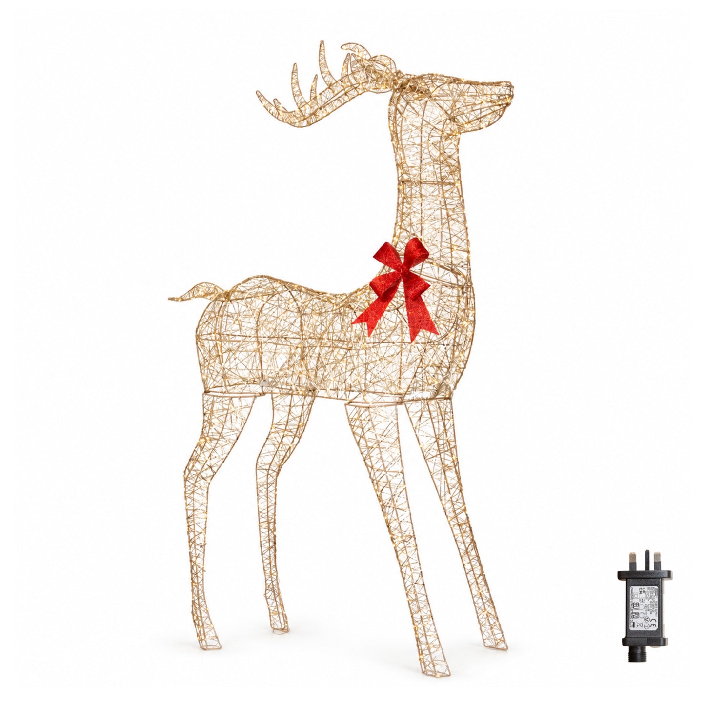 2m Light up Gold Twist Standing Christmas Stag 1000 Warm White LEDs