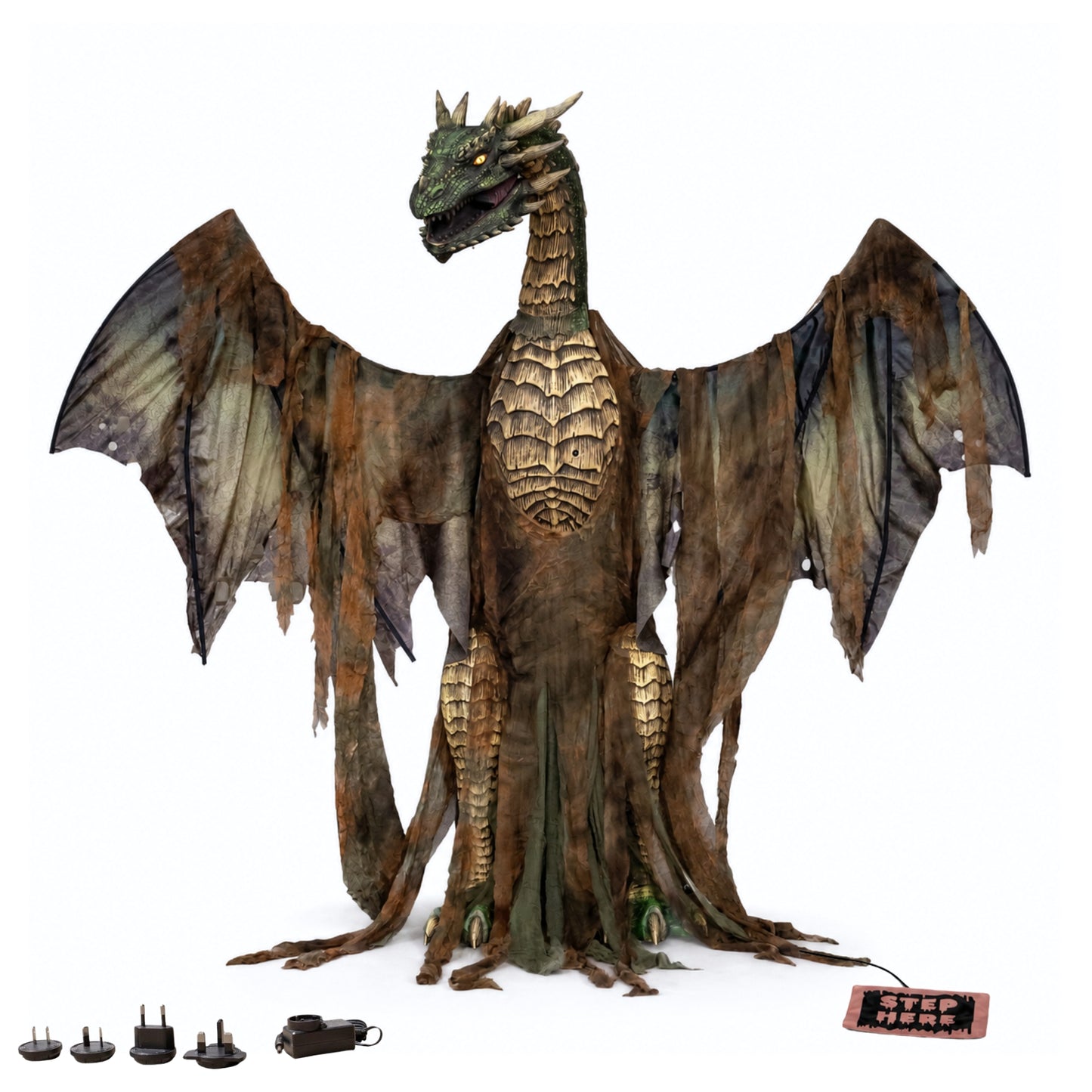 7ft Giant Sized Dark Forest Dragon Halloween Animatronic Decoration with LED Eyes