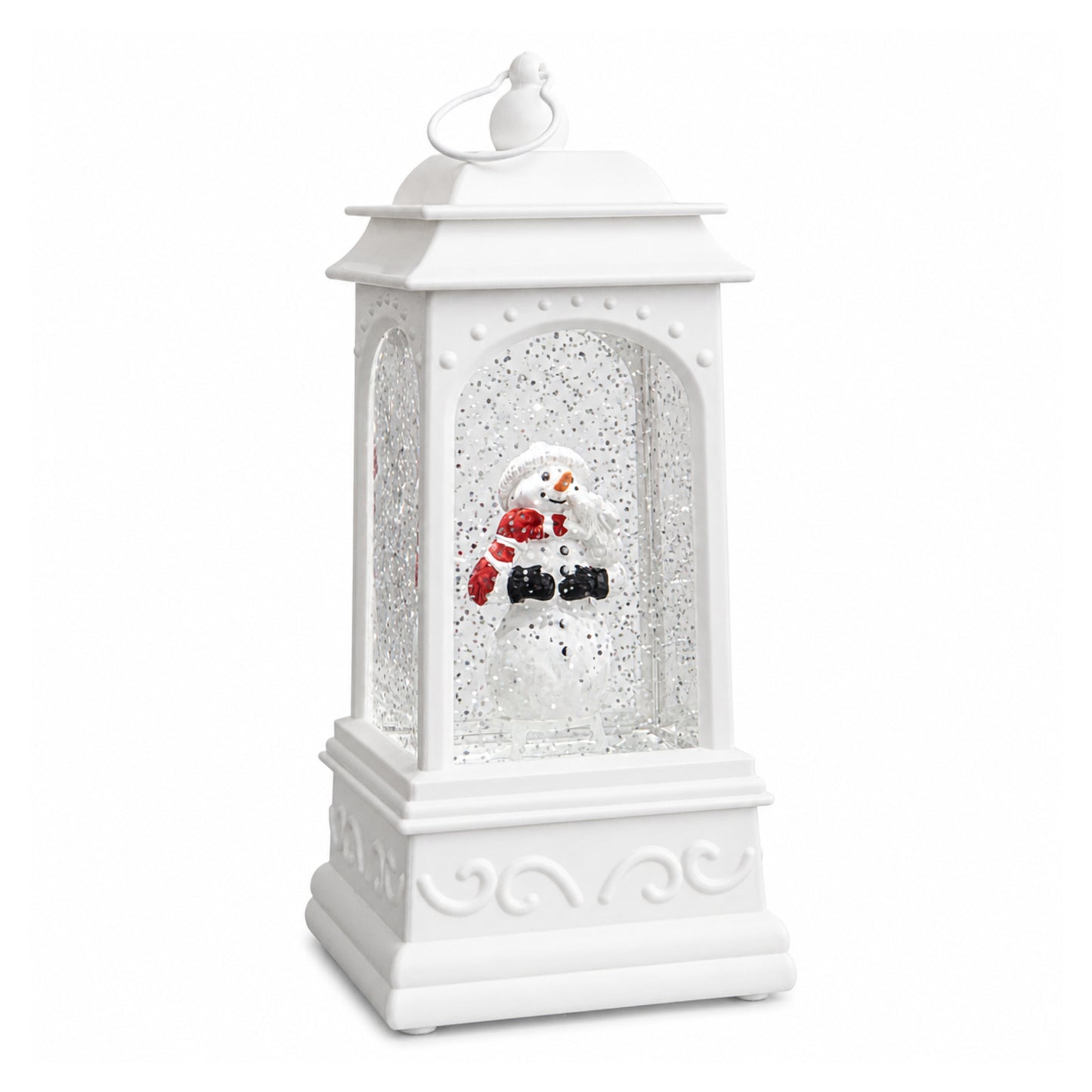 21cm Dual Powered White Snowman Christmas Water Spinner Lantern with White LED