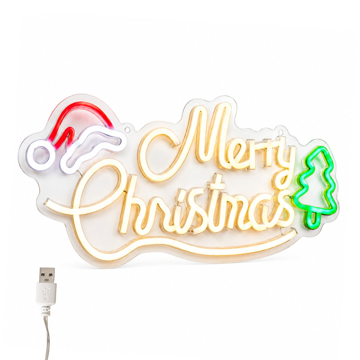 43cm Multicoloured Neon Merry Christmas LED Sign with USB Cable