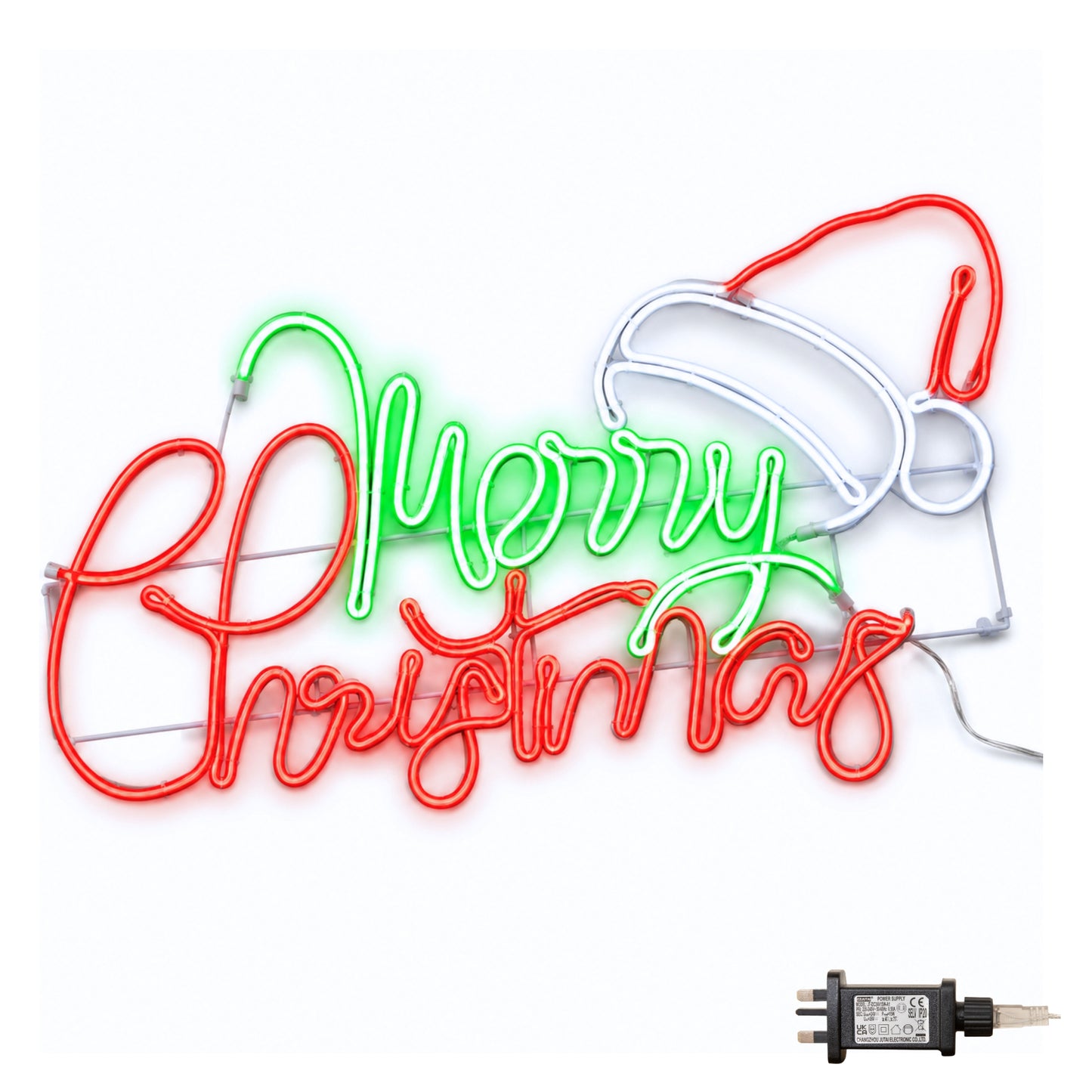 94cm x 53cm Light up Merry Christmas Neon Sign with Flashing Santa Hat