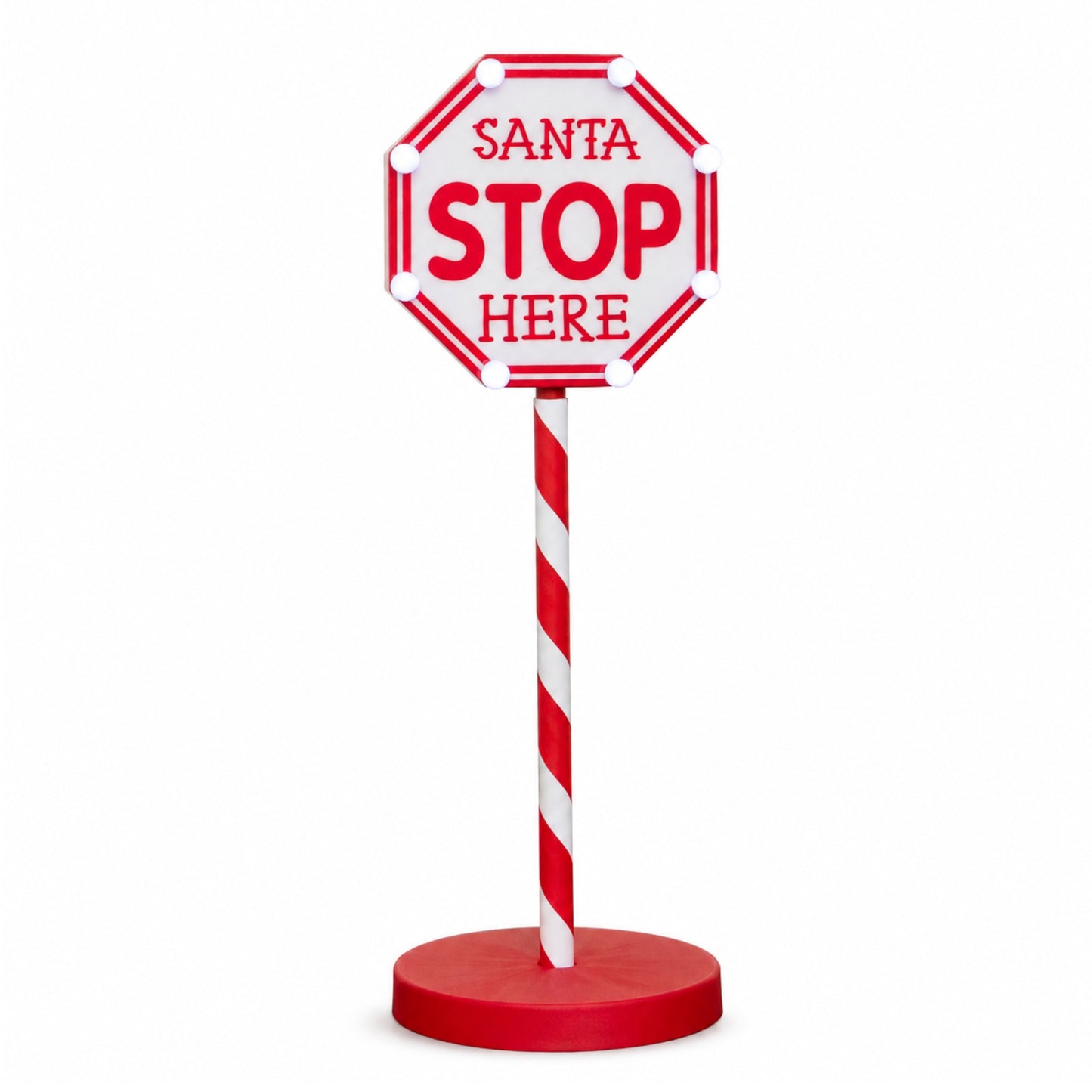 57cm Santa Stop Here Light Up Christmas Sign with 8 White LEDs