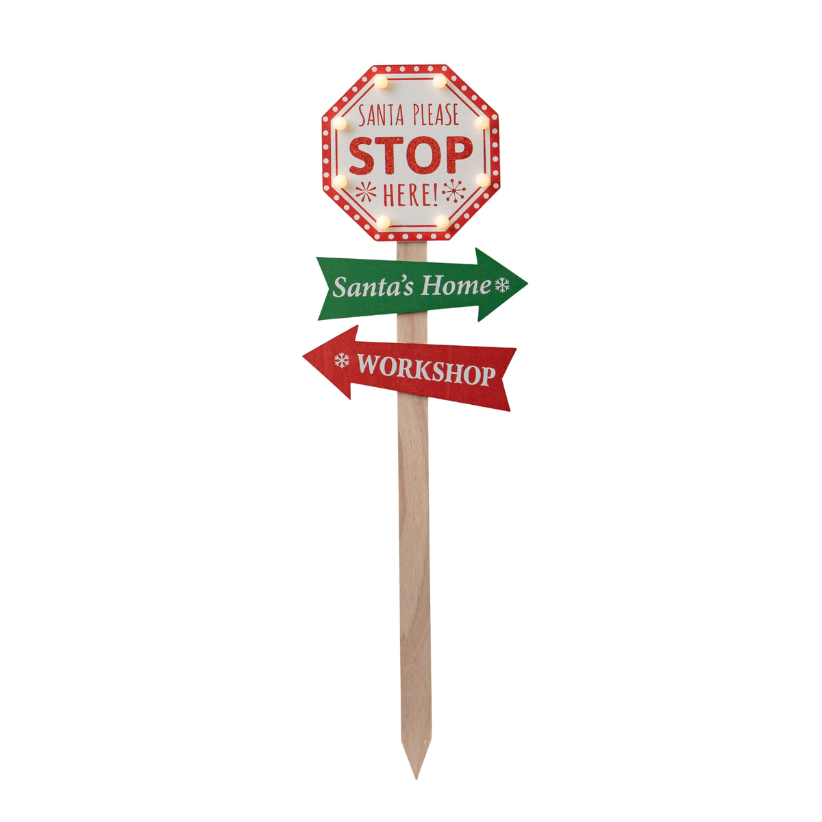 75cm Light Up Wooden Santa Stop Here Christmas Sign with Warm White LEDs