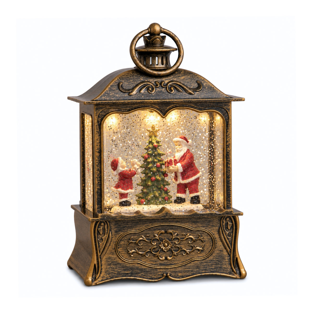 22cm Dual Powered Gold Santa Christmas Water Spinner Lantern