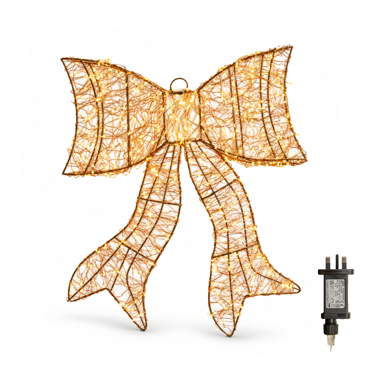 43cm Light up Gold Christmas Bow with 650 Warm White LEDs