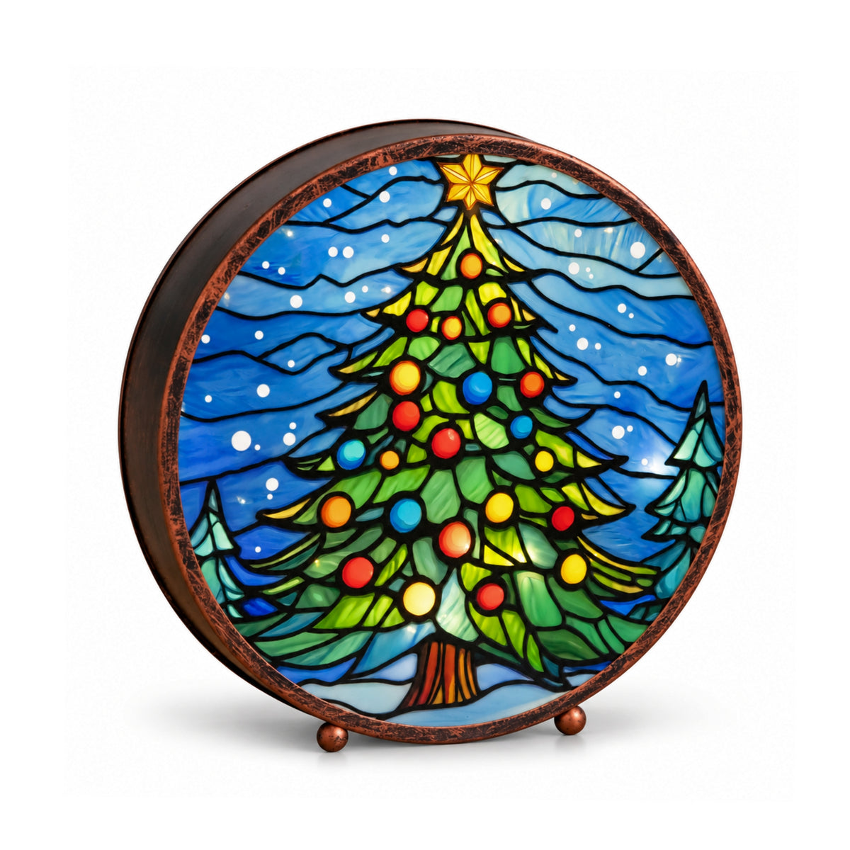 Light Up Stained Glass Decoration of Christmas Tree with Timer