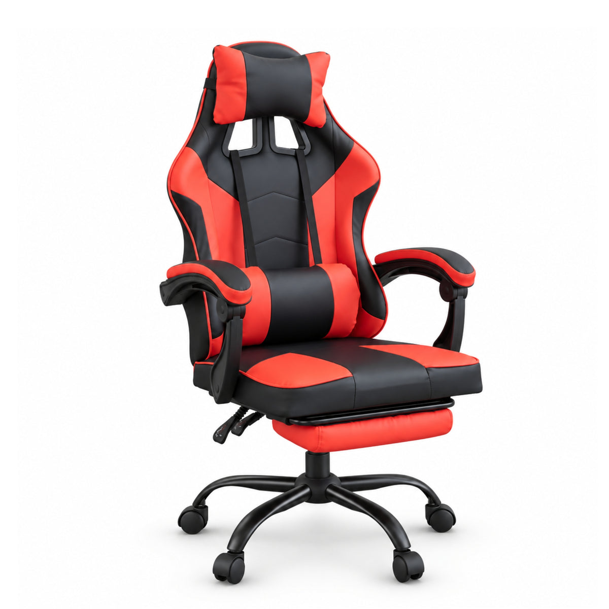 Ergonomic Gaming Chair with Footrest and Removable Pillows in Red
