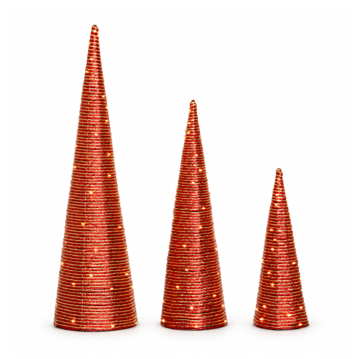 Set of 3 Light Up Christmas Cone Trees with Warm White LEDs & Timer