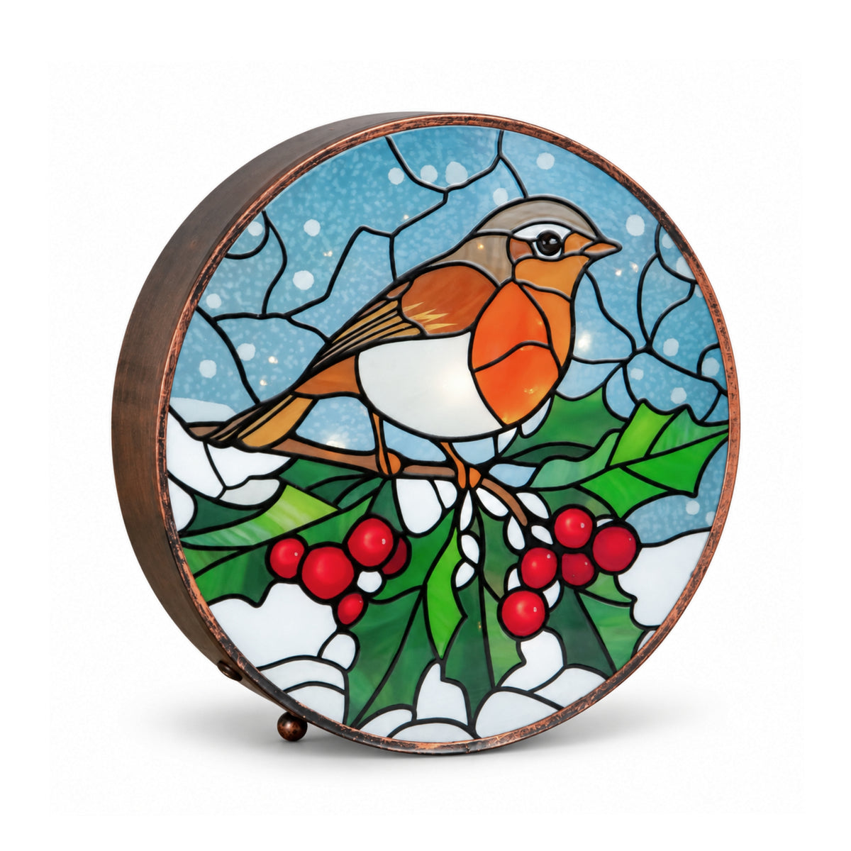 25cm Stained Glass Robin Light Up Christmas Decoration with LEDs