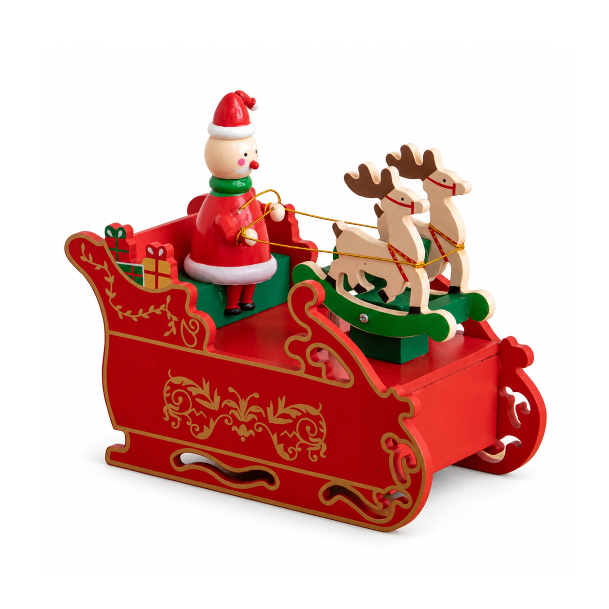 17cm Musical Santa Sleigh with Moving Reindeer