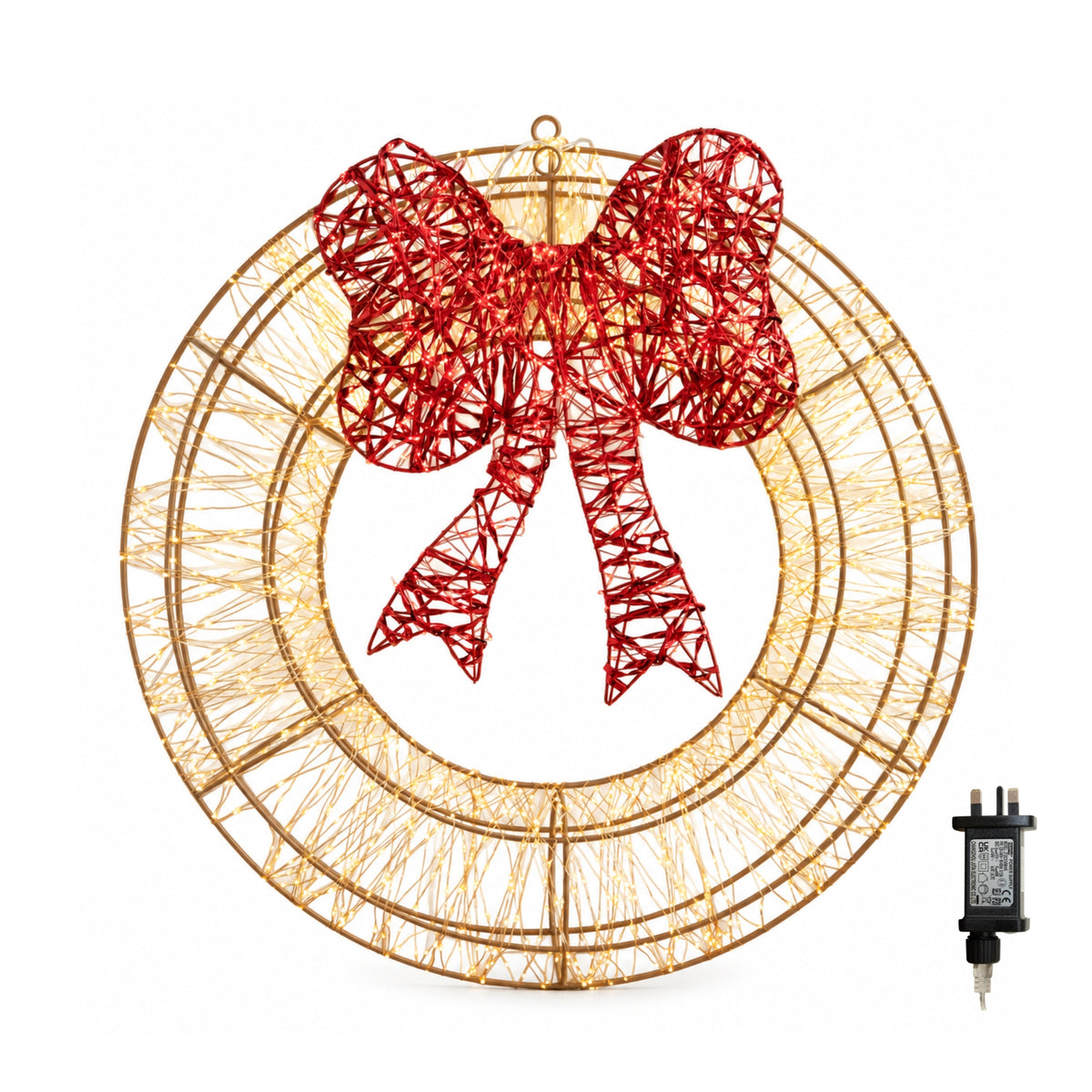 60cm Light Up Christmas Wreath with 2000 Warm White & Red LEDs