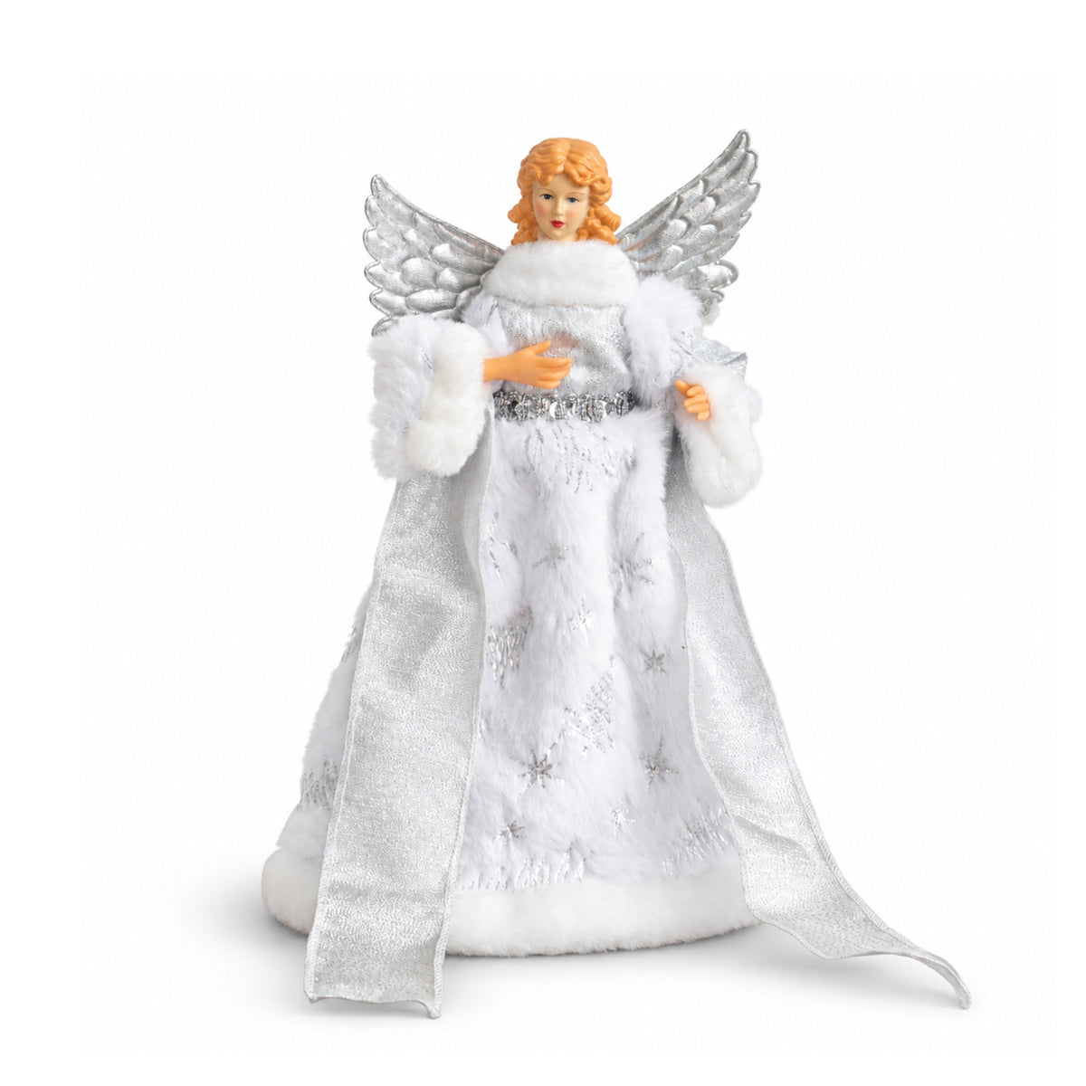 30cm Traditional Christmas Angel Tree Topper Decoration in Silver