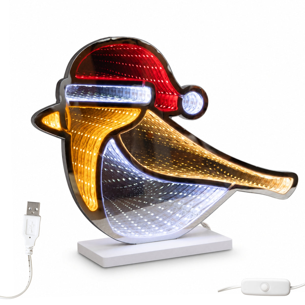 32cm Light up Robin Christmas Infinity Mirror Decoration with LEDs
