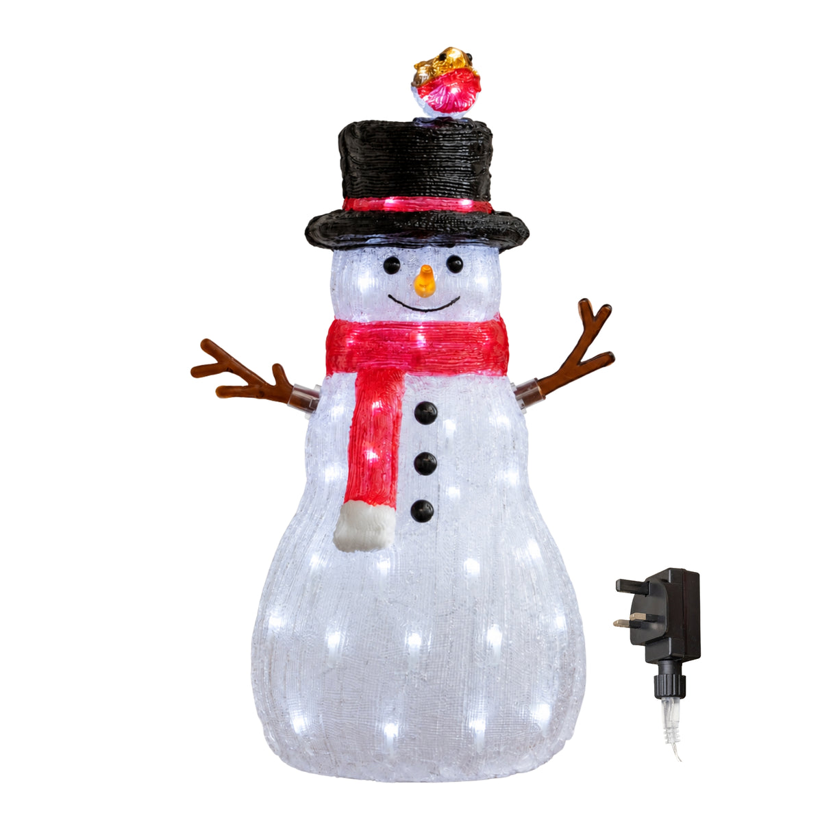 62cm Light Up Acrylic Christmas Snowman with Robin LED Decoration