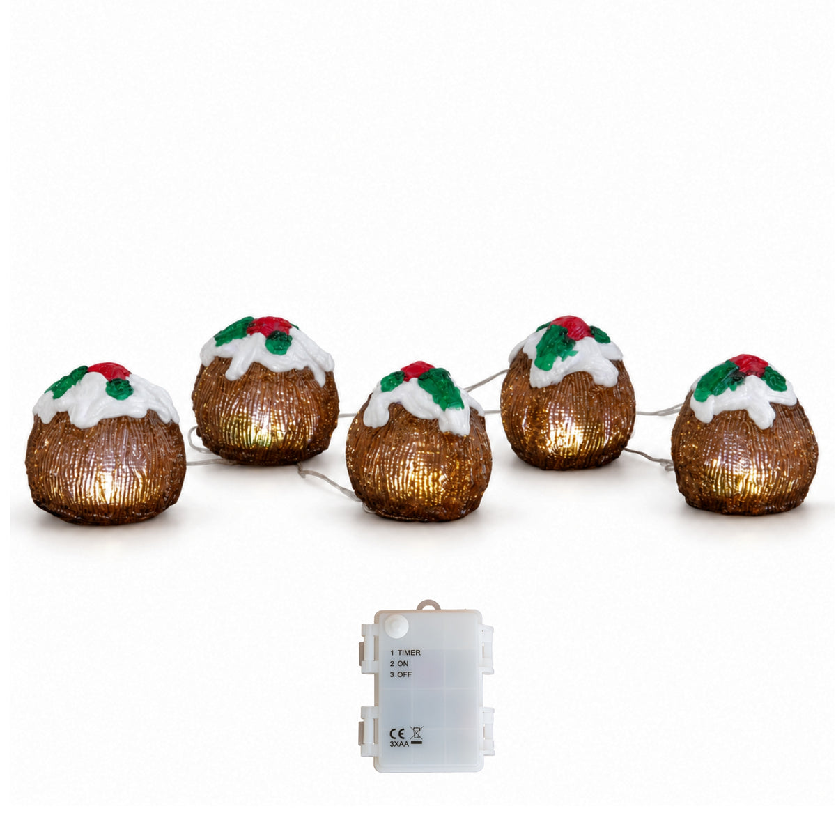 Set of 5 Light Up Acrylic Christmas Puddings with Cool White LEDs